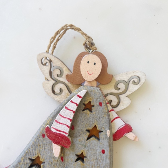 Christmas Angel Ornaments, Set of 2, Natural Wooden & Felt Style - Picture 6 of 10